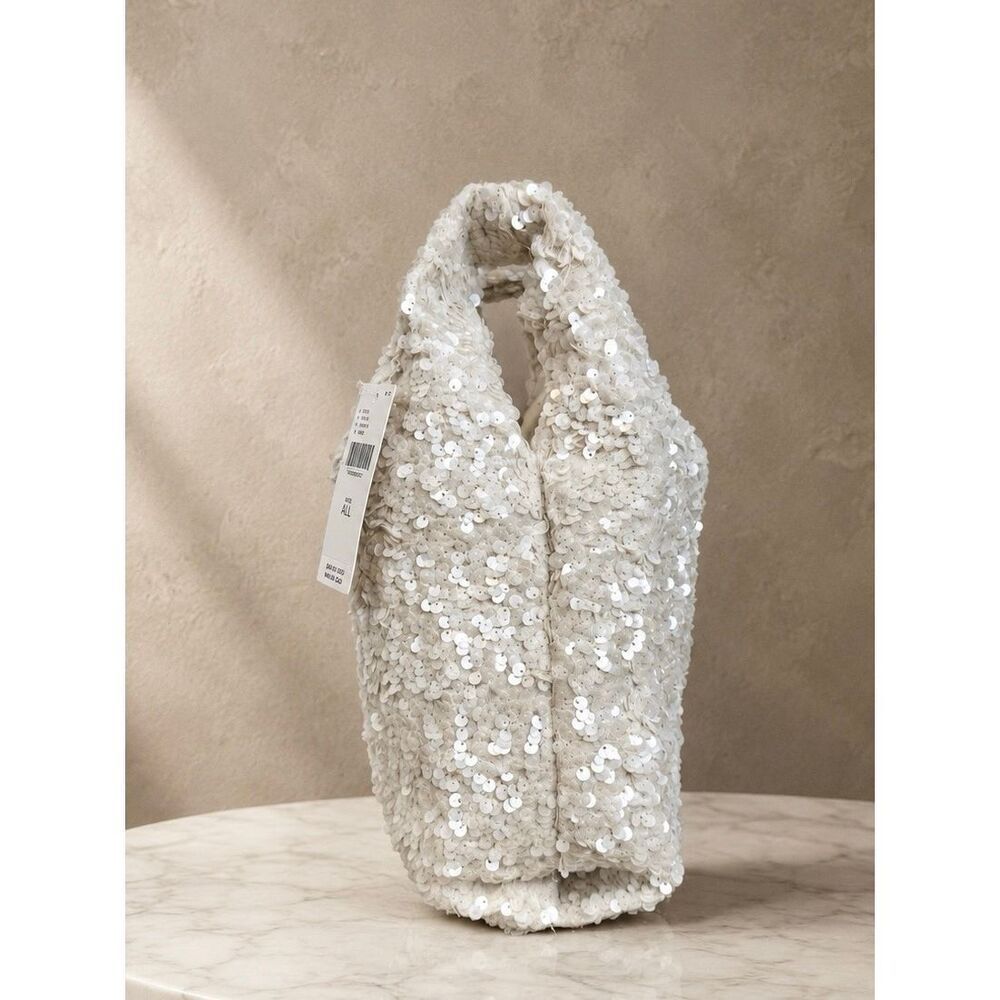 Anthropologie Paillette Sequin Mini Tote Bag White NWT - Picture 2 of 5